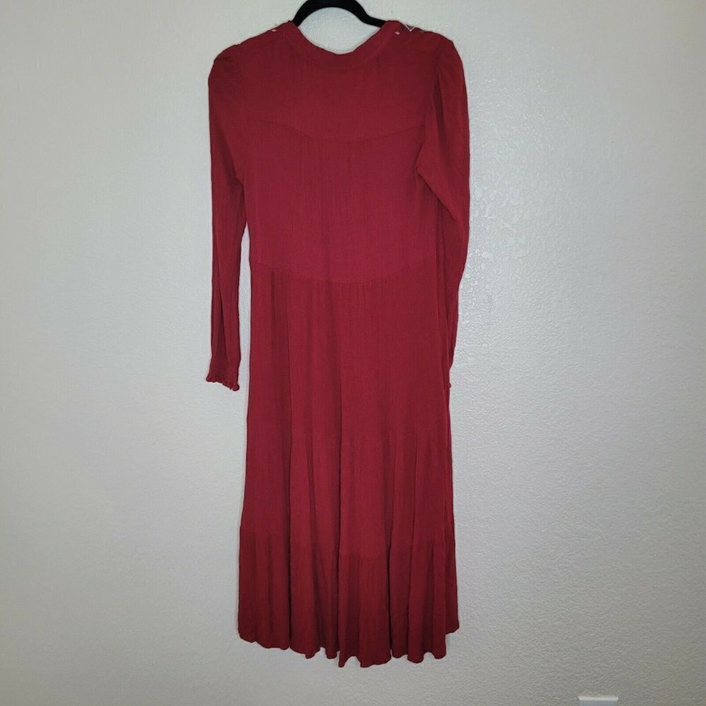 Knox Rose Red Tie-Neck Boho Style Embroidered Maxi Dress Size Small - Picture 2 of 10